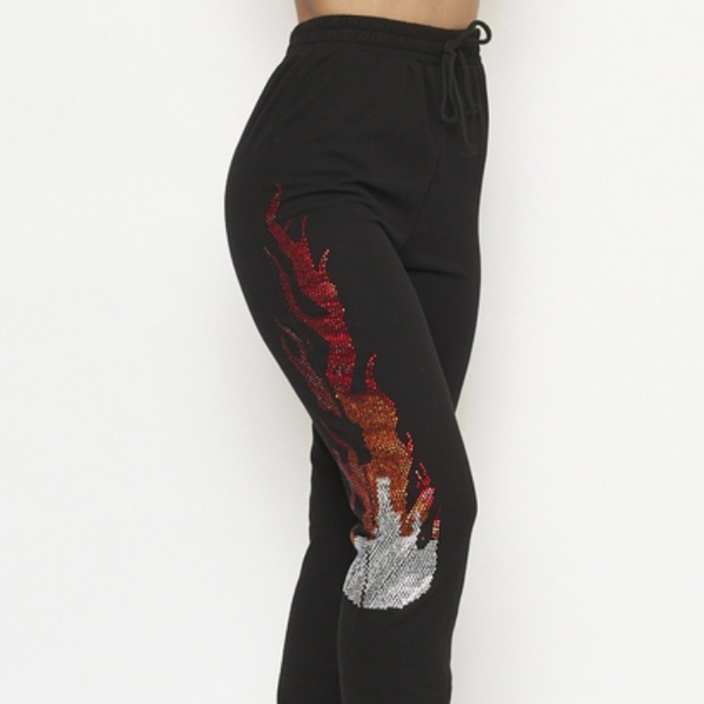 Fashion Nova Black Rhinestone Joggers